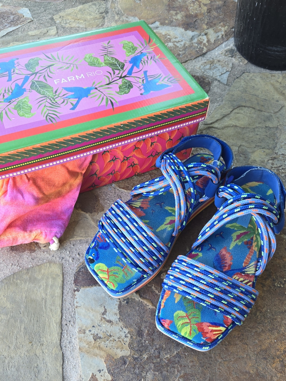 Farm Rio Blue Macaw Platform Sandals